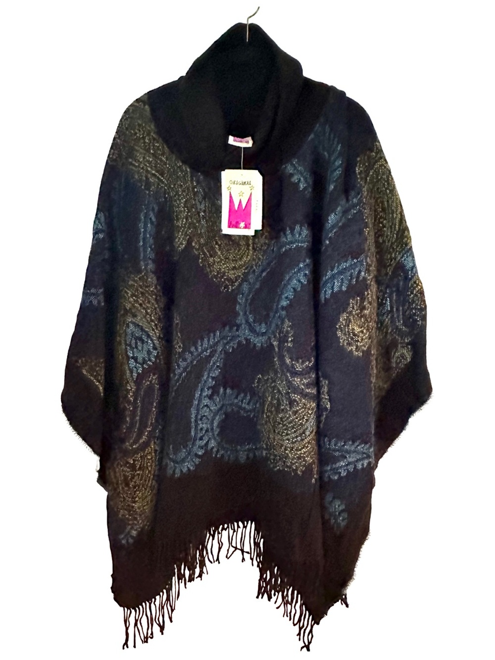 Vintage Boho Paisley Poncho – Fringed Hem